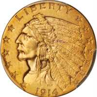 1914 Indian Quarter Eagle. AU Details--Harshly Cleaned (PCGS).
