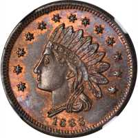 1863 Indian Head / Eagle. Fuld-70/281 a. Rarity-6. Copper. 19 mm. MS-65 BN (NGC).