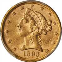 1893 Liberty Head Half Eagle. MS-62 (PCGS).
