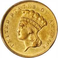 1855 Three-Dollar Gold Piece. AU-55 (PCGS).