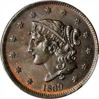 1839 Modified Matron Head Cent. N-11. Rarity-1. Booby Head. MS-65 BN (PCGS).