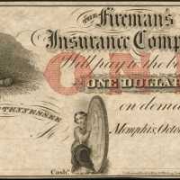 Memphis, Tennessee. Firemans Insurance Company. October 6, 1855. $1. About Uncirculated. Remainder.
