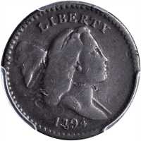 1794 Liberty Cap Half Cent. C-9. Rarity-2. High-Relief Head. Fine Details--Damage (PCGS).