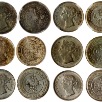香港5仙6枚一组，包括1890-H, 1891, 1892, 1894, 1898及1900， 分别评PCGS/NGC AU58至MS65