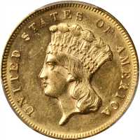 1869 Three-Dollar Gold Piece. AU-58 (PCGS).