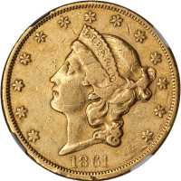 1861 Liberty Head Double Eagle. EF-45 (NGC).