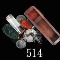 翡翠、「南红」饰件、水晶印章、银质挂饰一组四件Jade & silver pendants, crystal seal, group of 4pcs.
