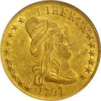 1797 Capped Bust Right Eagle. Heraldic Eagle. BD-2, Taraszka-8. Rarity-4+. AU-55+ (PCGS).
