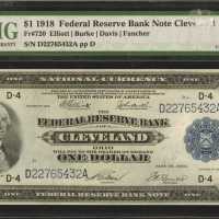 Fr. 720. 1918 $1 Federal Reserve Bank Note. Cleveland. PMG Choice Uncirculated 63.