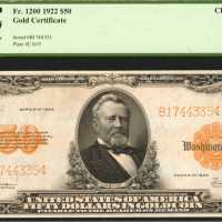 Fr. 1200. 1922 $50 Gold Certificate. PCGS Choice About New 55.
