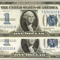 Lot of (2) Fr. 1606. 1934 $1 Silver Certificates. Choice Uncirculated. Repeater Serial Numbers.