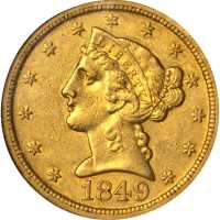1849-D Liberty Head Half Eagle. AU-55 (NGC).