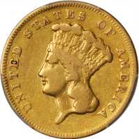 1869 Three-Dollar Gold Piece. VF Details--Cleaned (PCGS).