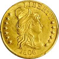 1806 Capped Bust Right Half Eagle. BD-6. Rarity-2. Round-Top 6, Stars 7x6. MS-63 (PCGS). Gold Shield