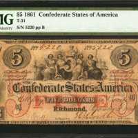 T-31. Confederate Currency. 1861 $5. PMG Choice Fine 15.