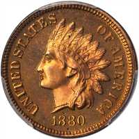 1880 Indian Cent. Proof-65 RB (PCGS). Gold Shield Holder.