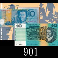 澳洲10元纸钞及塑钞一套两枚(1966、1993)，原封套。未使用1966 & 1993 Australia $10 paper & polymer notes, ND, s/ns MRE995714