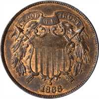 1868 Two-Cent Piece. MS-63 RB (ANACS).