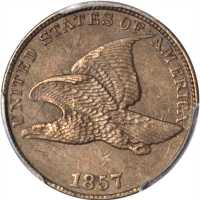 1857 Flying Eagle Cent. Snow-9, FS-402. Obverse Clashed with Liberty Seated Half Dollar. AU-55 (PCGS