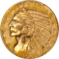 1909-D Indian Half Eagle. MS-62 (PCGS).