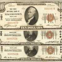 Lot of (3) Hagerstown, Maryland. 1929 Ty. 1 National Bank Notes. Extremely Fine & About Uncirculated