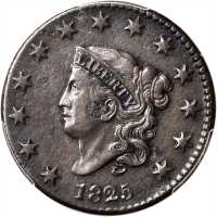 1825 Matron Head Cent. N-3. Rarity-3. EF Details--Environmental Damage (PCGS).