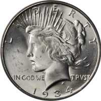 1934-S Peace Silver Dollar. MS-64 (PCGS).