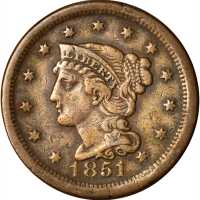 Lot of (4) 1851 Braided Hair Cents.