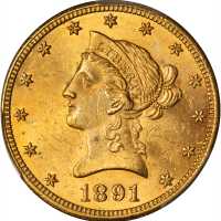 1891-CC Liberty Head Eagle. Repunched Mintmark. MS-62 (PCGS).