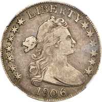 1806 Draped Bust Half Dollar. O-111a, T-11. Rarity-4. 6/Inverted 6. VF-35 (NGC).