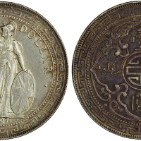 1907-B英国贸易银元一枚，AU品相，有包浆