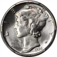 1936-D Mercury Dime. MS-66 FB (PCGS). CAC.