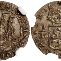 1802年荷属东印度巴达维亚共和国1/16盾， NGC MS63