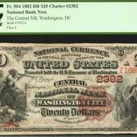 Washington, District of Columbia. $20 1882 Brown Back. Fr. 504. The Central NB. Charter #2382. PCGS 