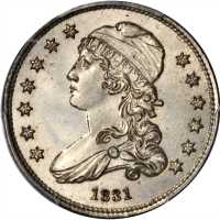 1831 Capped Bust Quarter. B-4. Rarity-1. Small Letters. Unc Details--Cleaned (PCGS). Gold Shield Hol