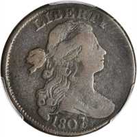 1807/6 Draped Bust Cent. S-273. Rarity-1. Large 7, Pointed 1. VG-10 (PCGS).