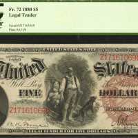 Fr. 72. 1880 $5 Legal Tender Note. PCGS Extremely Fine 45 PPQ.