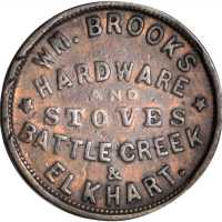 Michigan--Battle Creek. 1861 William Brooks. Fuld-060aA-3a. Rarity-5. Copper. 19 mm. VF-20 Cleaned.