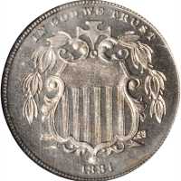 1881 Shield Nickel. Proof-66 (NGC). CAC.