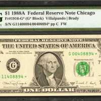 Fr. 1916-G*. 1988A $1 Federal Reserve Star Note. Chicago. PMG About Uncirculated 53 EPQ. Mismatched 