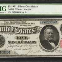 Fr. 267. 1891 $5 Silver Certificate. PMG Gem Uncirculated 65 EPQ.