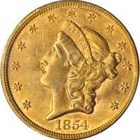 1854 Liberty Head Double Eagle. Small Date. AU-55 (PCGS).