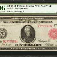 Fr. 893b. 1914 $10 Federal Reserve Note. New York. Red Seal. PMG Choice Uncirculated 64.