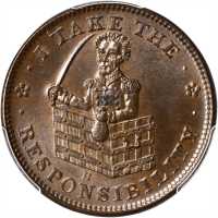 Undated (1833) I Take The Responsibility. HT-70, Low-51. Rarity-1. Copper. 28.5 mm. MS-64 BN (PCGS).