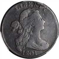 1801 Draped Bust Cent. S-223. Rarity-1. Fraction 1/000. VF Details--Environmental Damage (PCGS).