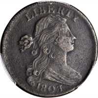 1803 Draped Bust Cent. S-250. Rarity-3. Small Date, Small Fraction. VF Details--Environmental Damage