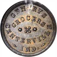 Indiana--Centerville. 1864 Gentrys. Fuld-165A-1b. Rarity-9. Brass. 19 mm. MS-64 (NGC).