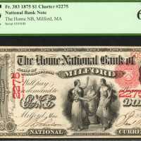 Milford, Massachusetts. $1 1875. Fr. 383. The Home NB. Charter #2275. PCGS Very Choice New 64 PPQ.