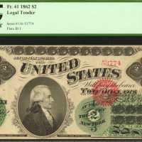 Fr. 41. 1862 $2 Legal Tender Note. PCGS Extremely Fine 40.