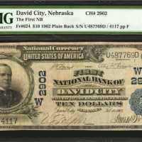David City, Nebraska. $10 1902 Plain Back. Fr. 624. The First NB. Charter #2902. PMG Very Fine 25.